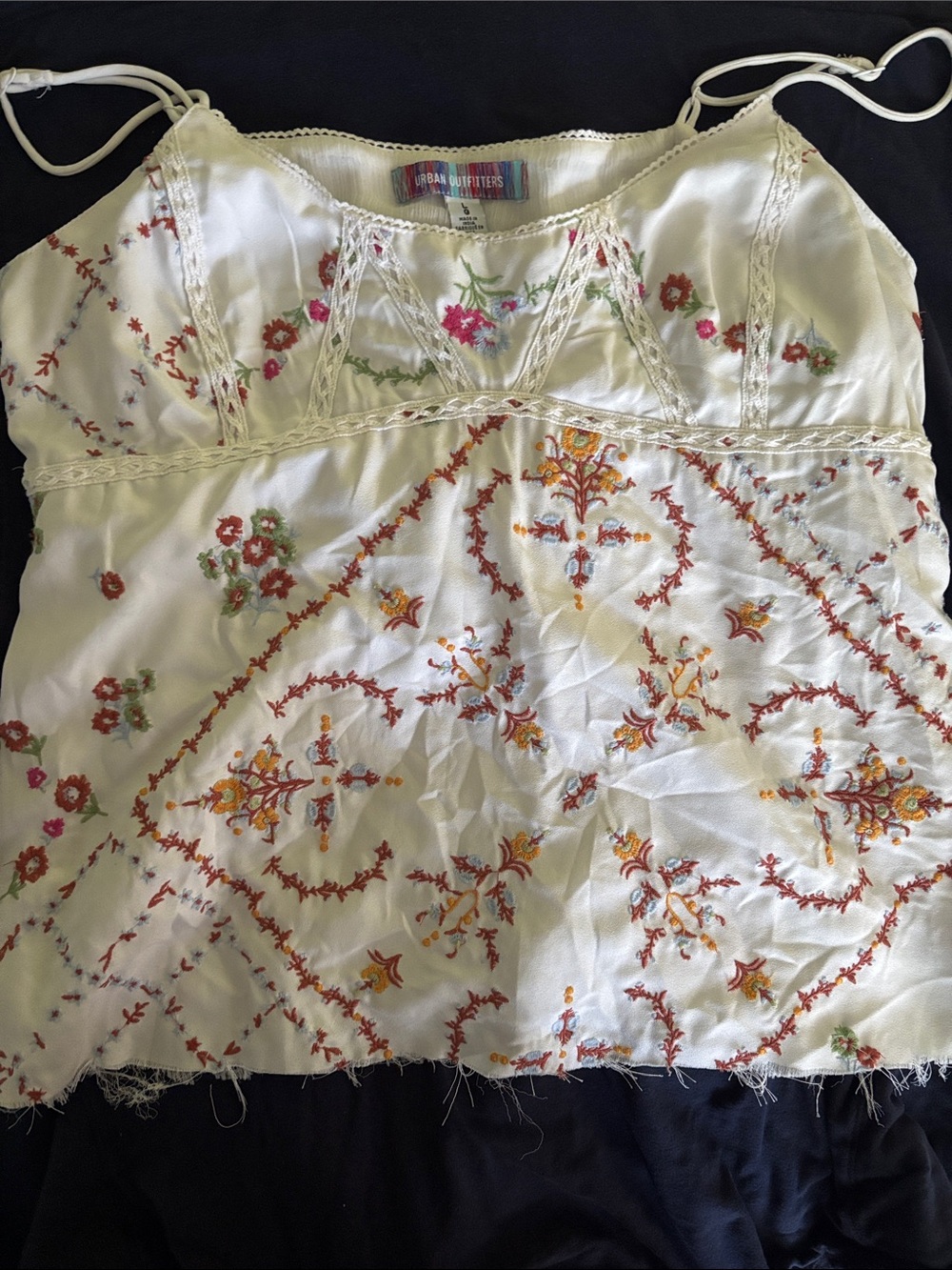 Urban Outfitters Cream Embroidered Floral Camisole with Pink & Yellow Accents